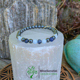 Bracelet chakra gorge en sodalite, aigue-marine et hématite - vue de face