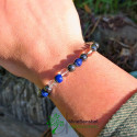 Bracelet chakra 3e œil porté au poignet - lapis-lazuli cristal de roche hématite