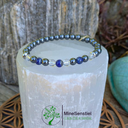 Bracelet chakra 3e œil en lapis-lazuli, cristal de roche et hématite - vue de face