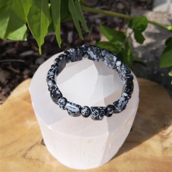 Bracelet obsdienne flocon de neige demi rond