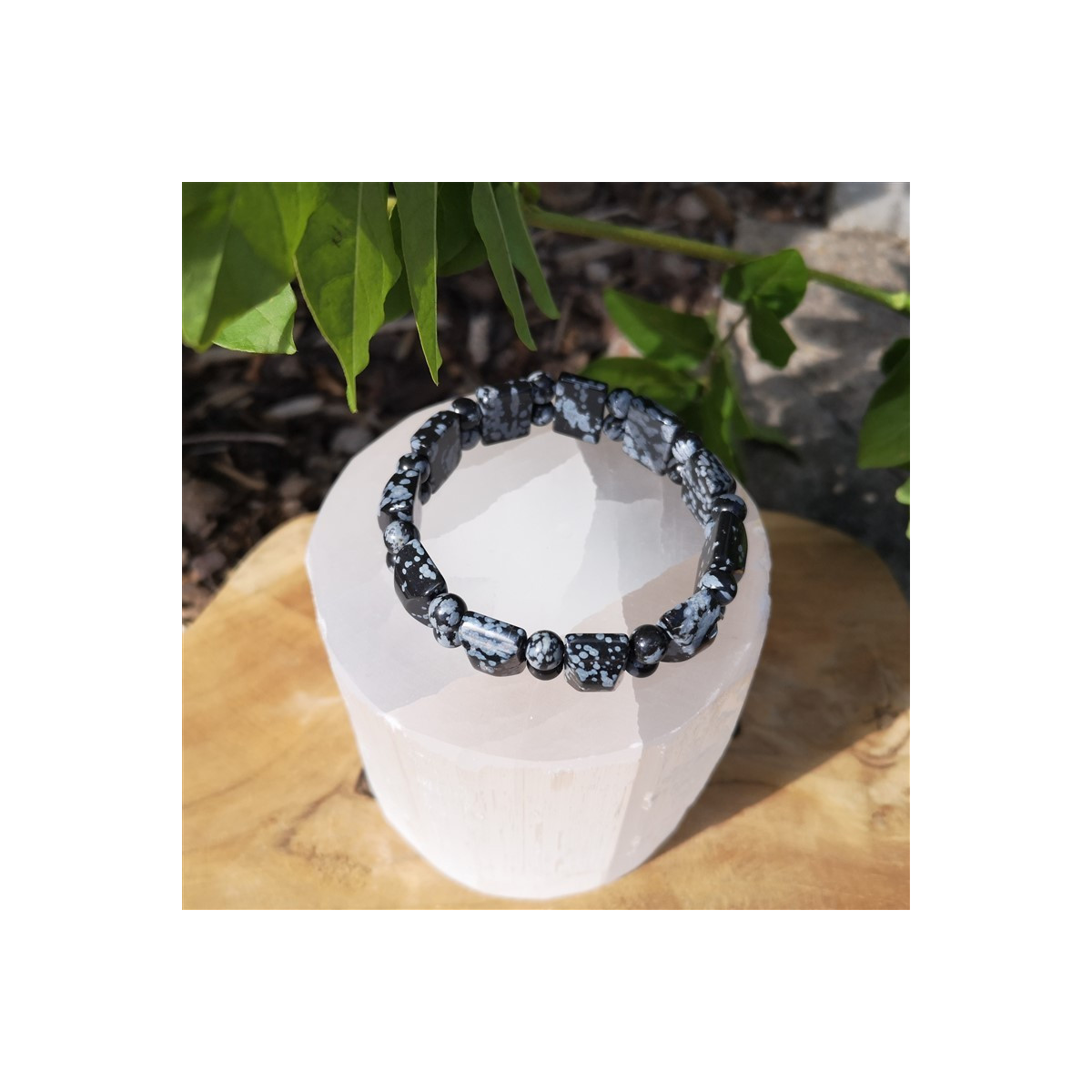 Bracelet obsdienne flocon de neige demi rond