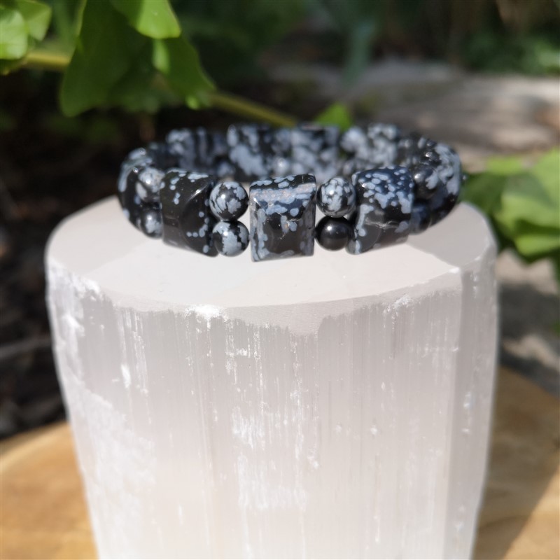 Bracelet obsdienne flocon de neige demi rond