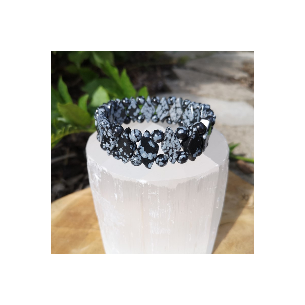 Bracelet obsdienne flocon de neige losange