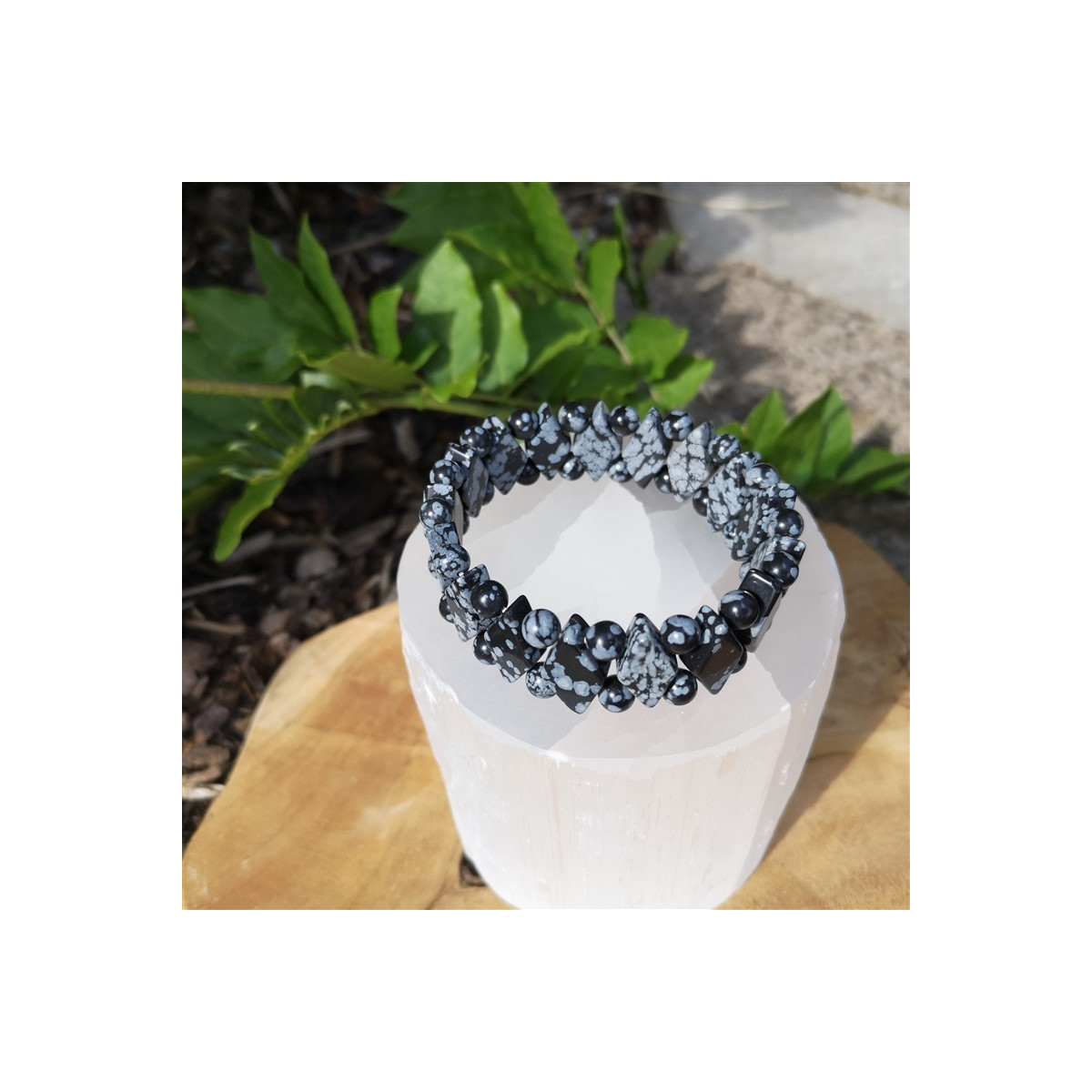 Bracelet obsdienne flocon de neige losange