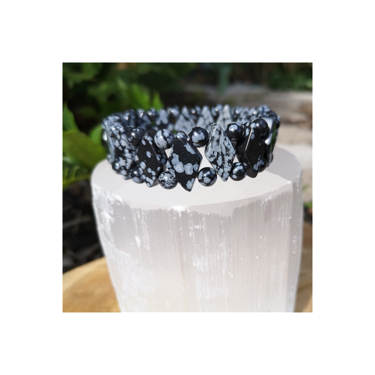 Bracelet obsdienne flocon de neige losange