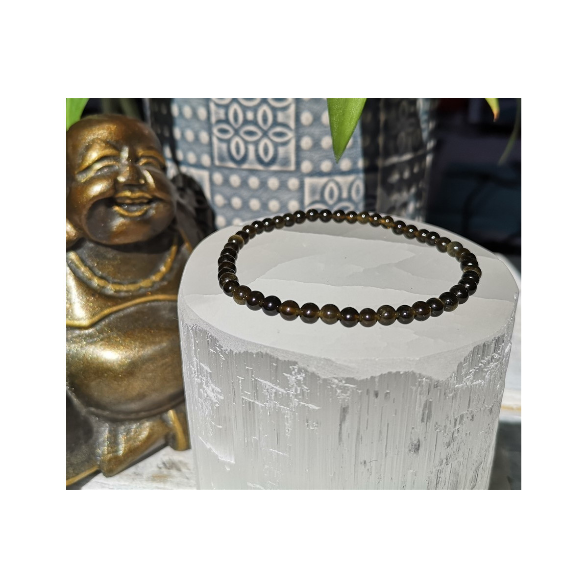bracelet obsidienne dorée 4mm