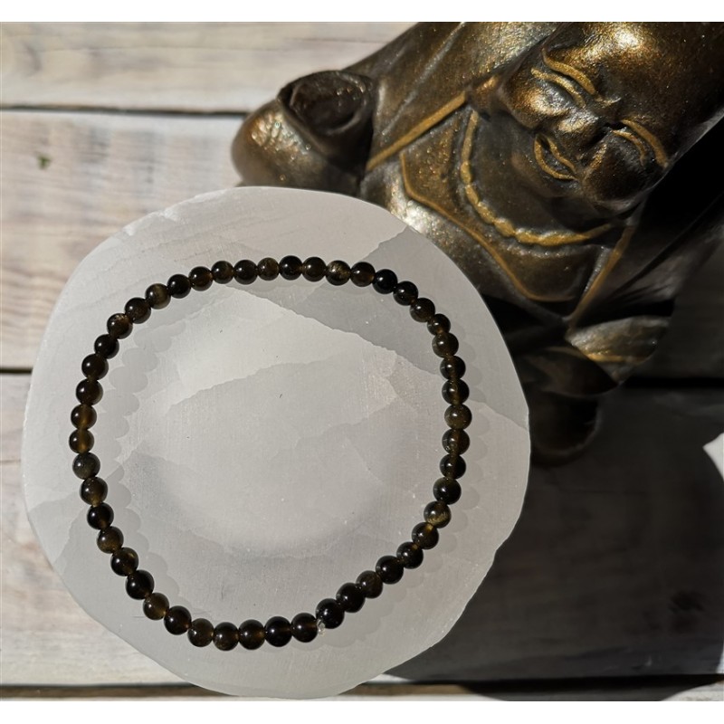 bracelet obsidienne dorée 4mm