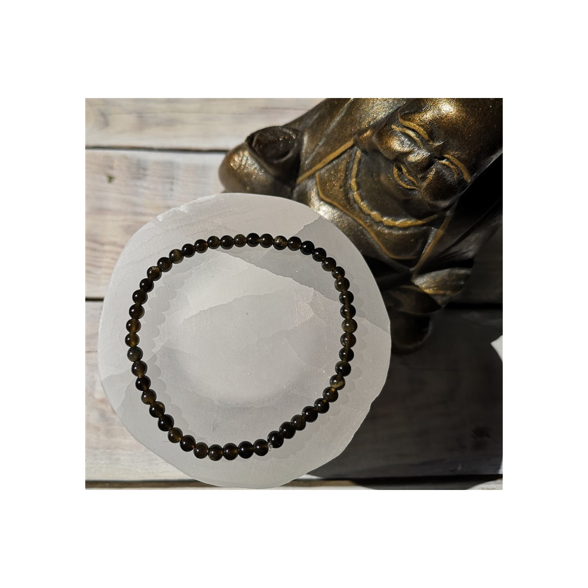 bracelet obsidienne dorée 4mm