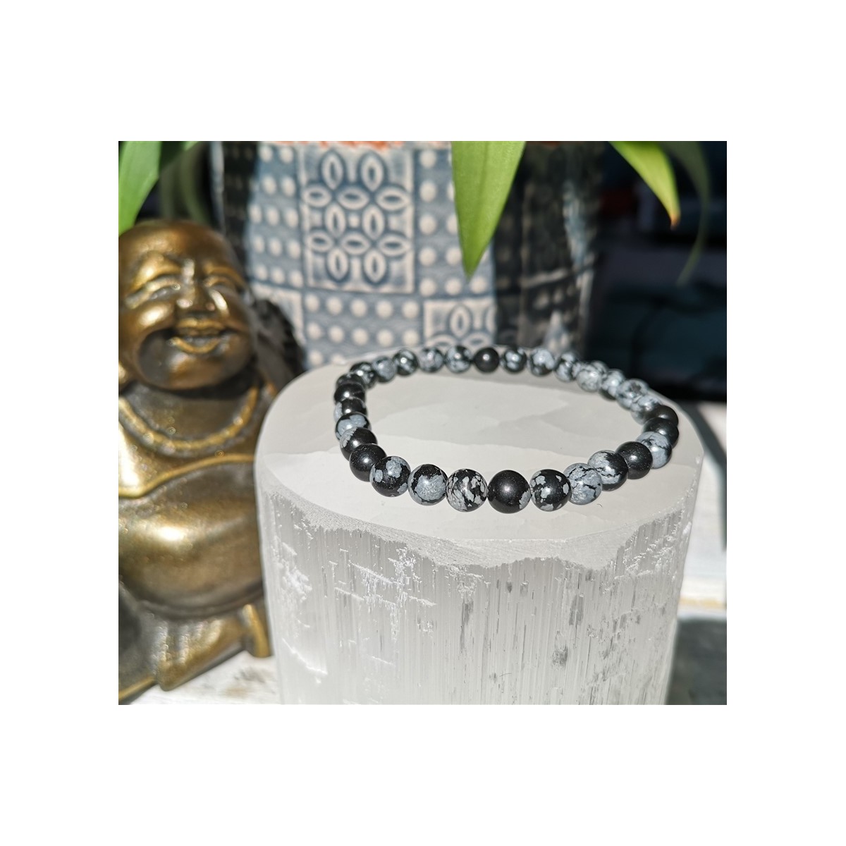 bracelet obsidienne flocon de neige 6mm