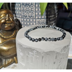 Bracelet obsdienne flocon de neige 4mm