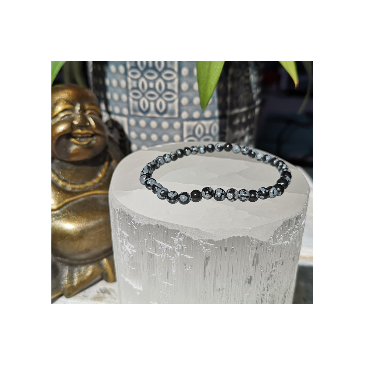 Bracelet obsdienne flocon de neige 4mm