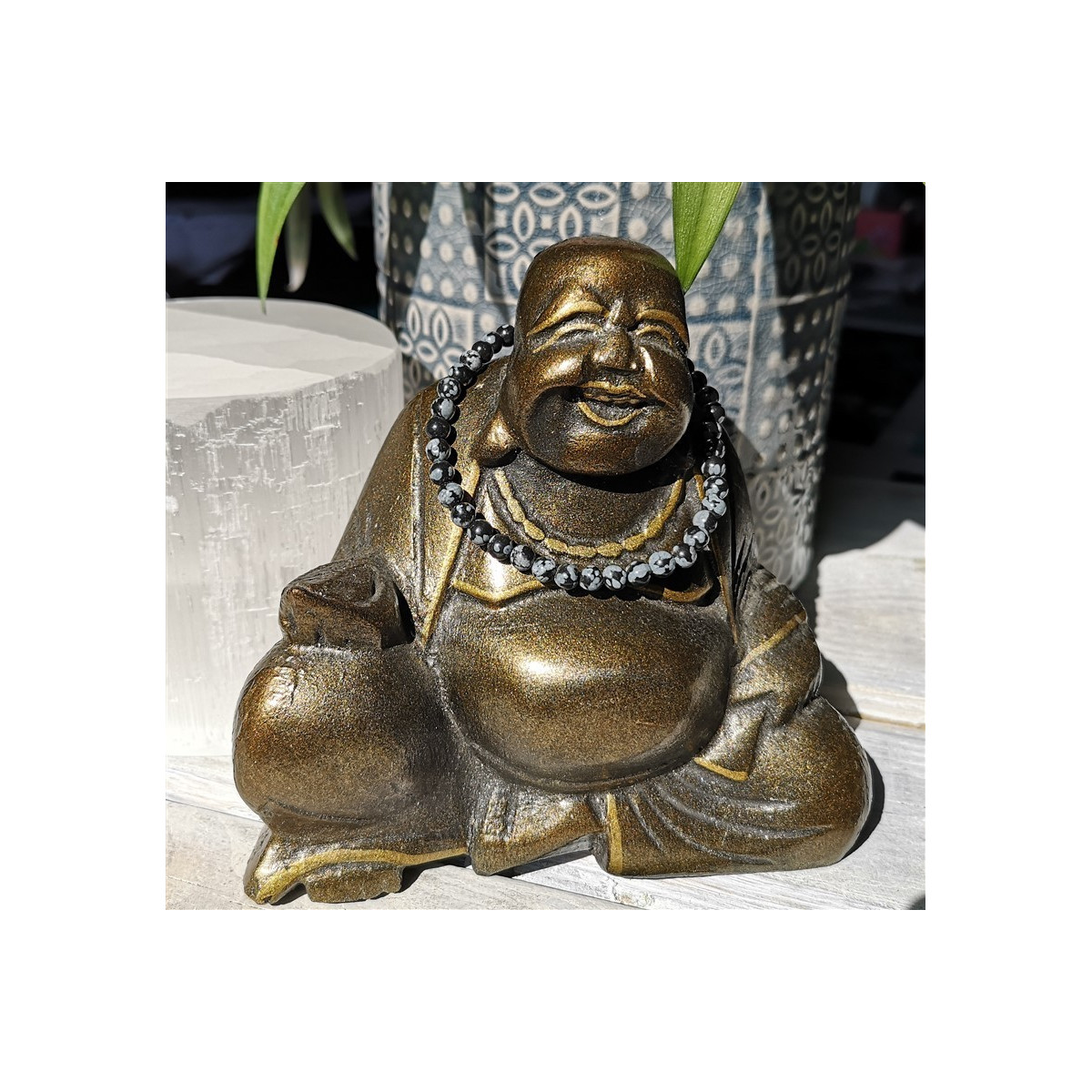 Bracelet obsdienne flocon de neige 4mm