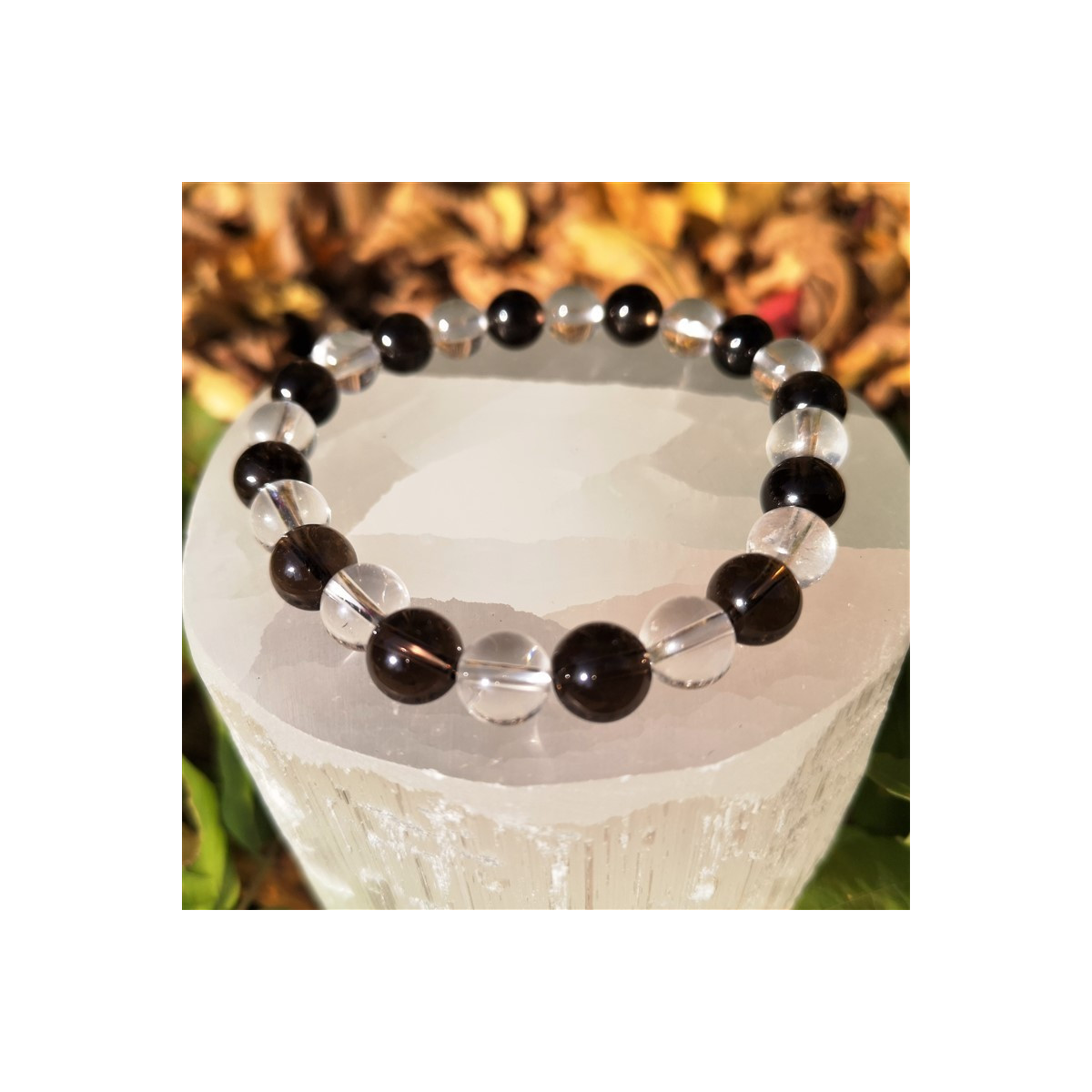 bracelet quartz fumé et cristal de roche