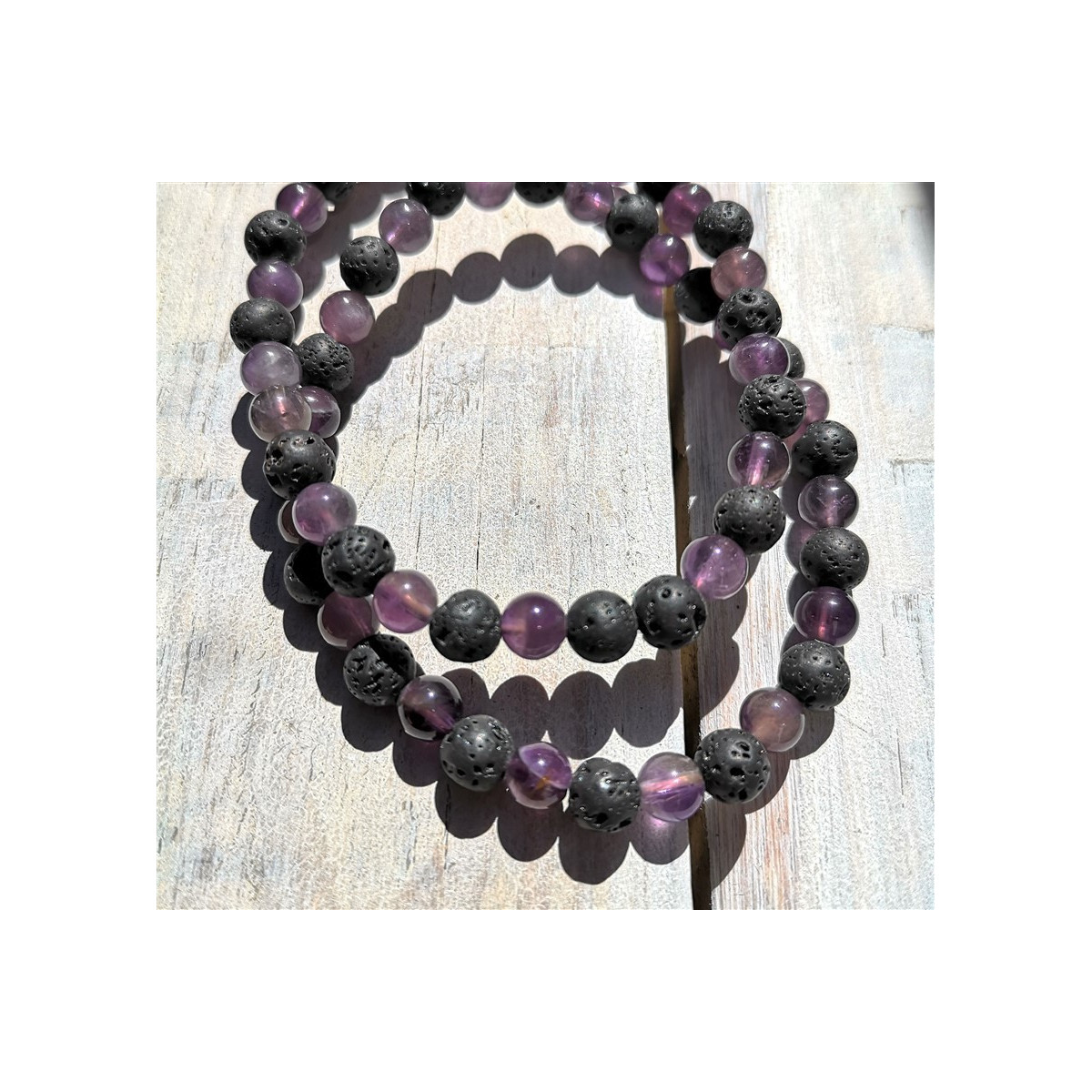 Bracelet pierre améthyste et pierre de lave 6mm
