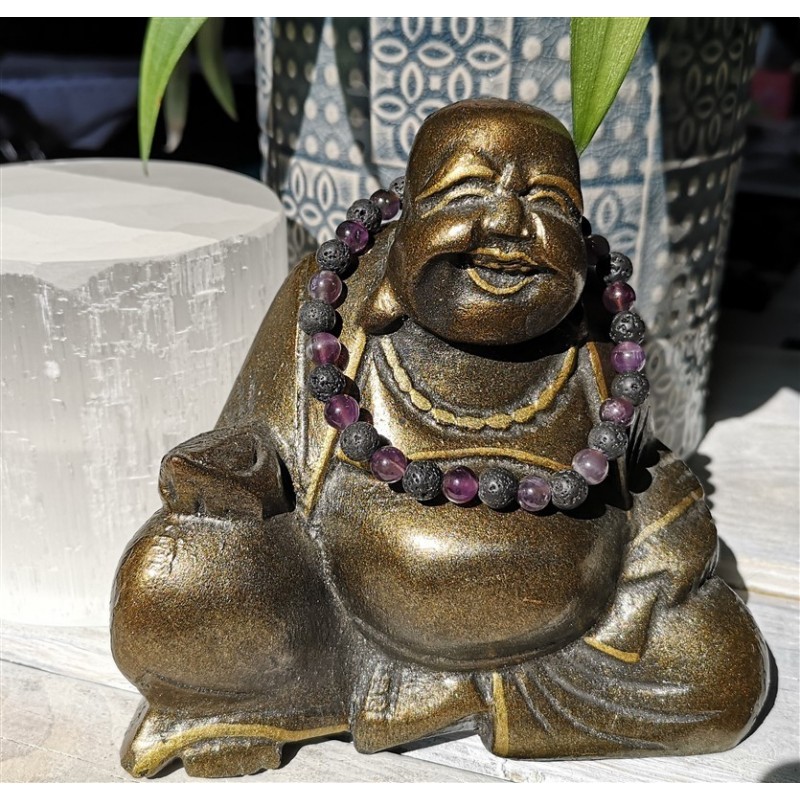 bracelet améthyste et pierre de lave 6mm