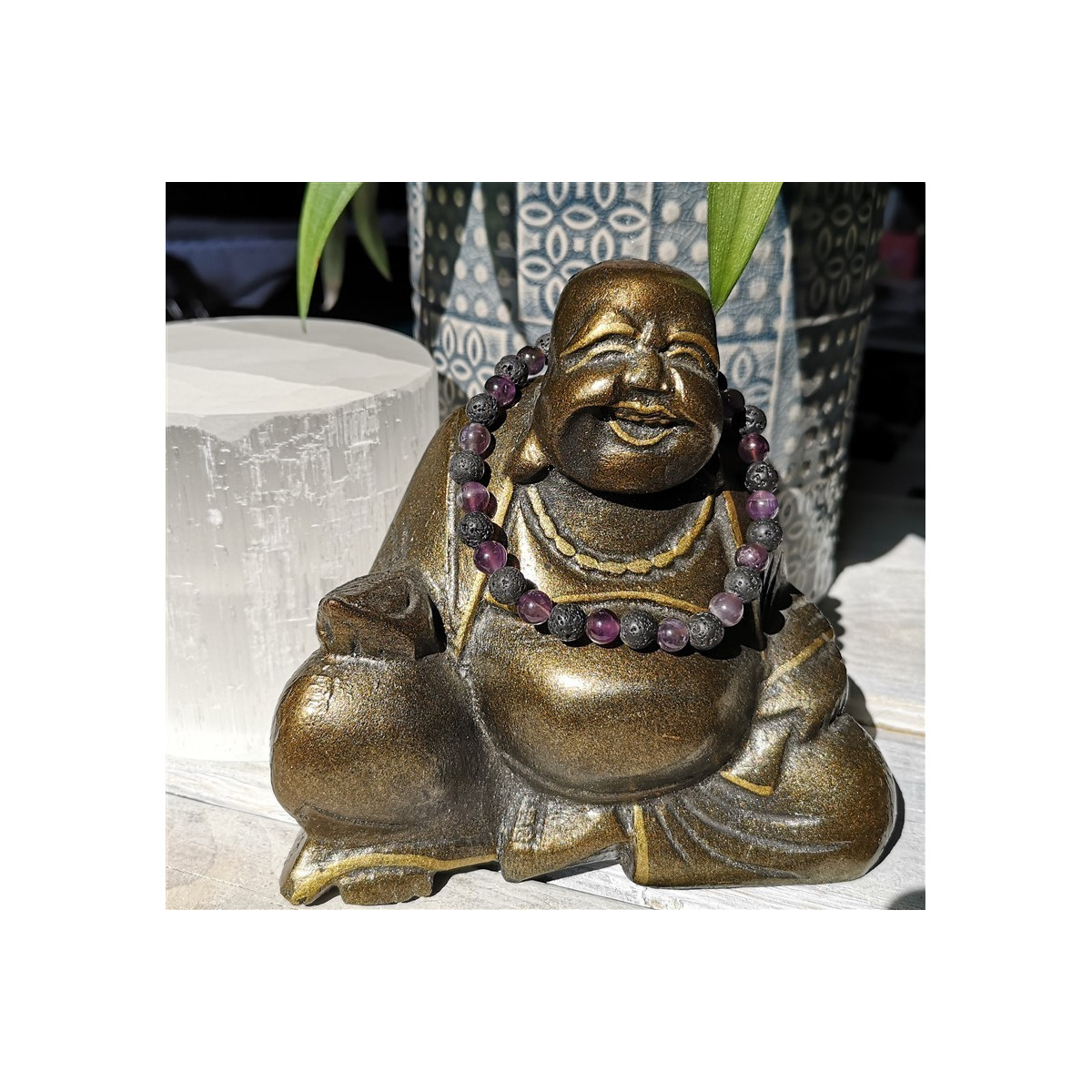 bracelet améthyste et pierre de lave 6mm