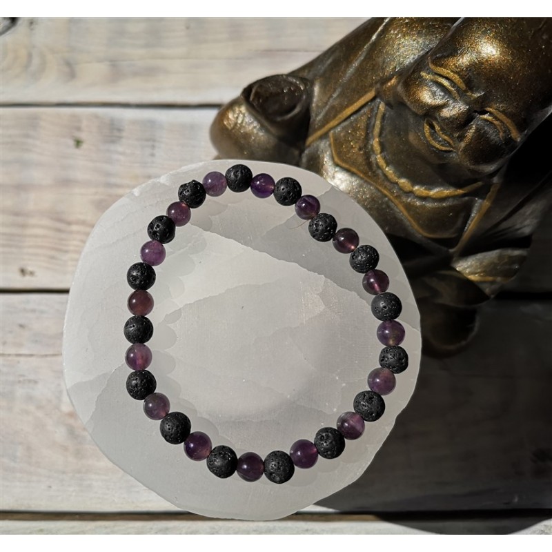bracelet améthyste et pierre de lave 6mm