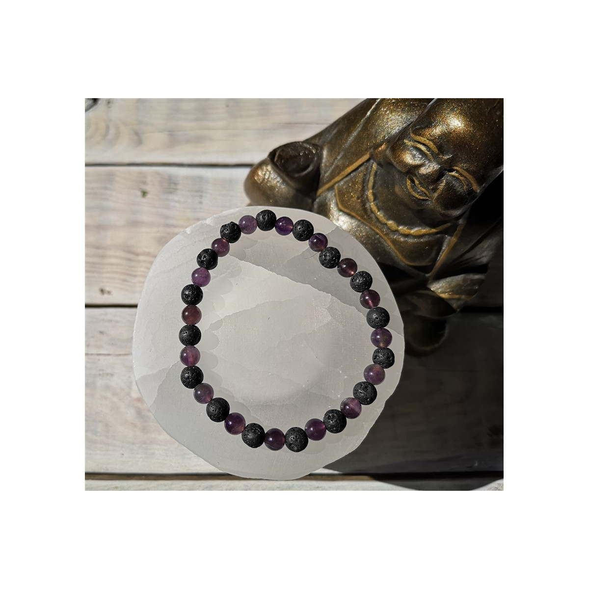 bracelet améthyste et pierre de lave 6mm