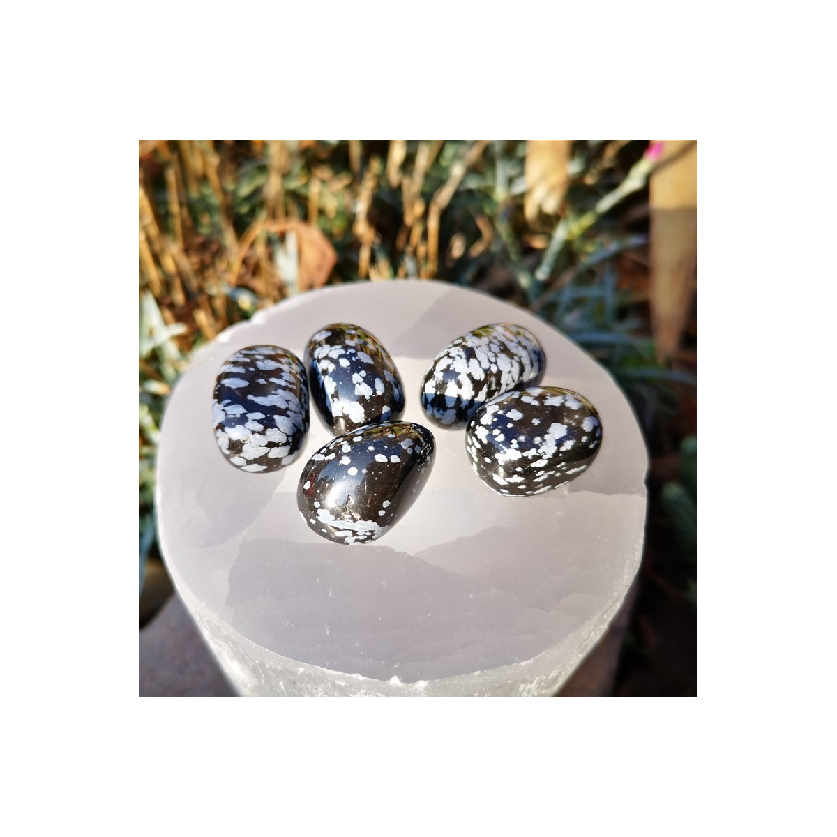 pierre roulée obsidienne flocon de neige