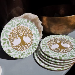 sous verre arbre de vie vert et or