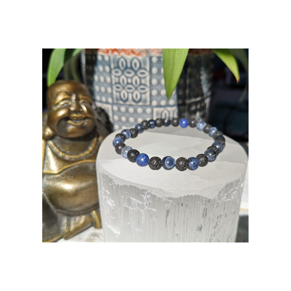 bracelet sodalite et pierre de lave 6mm