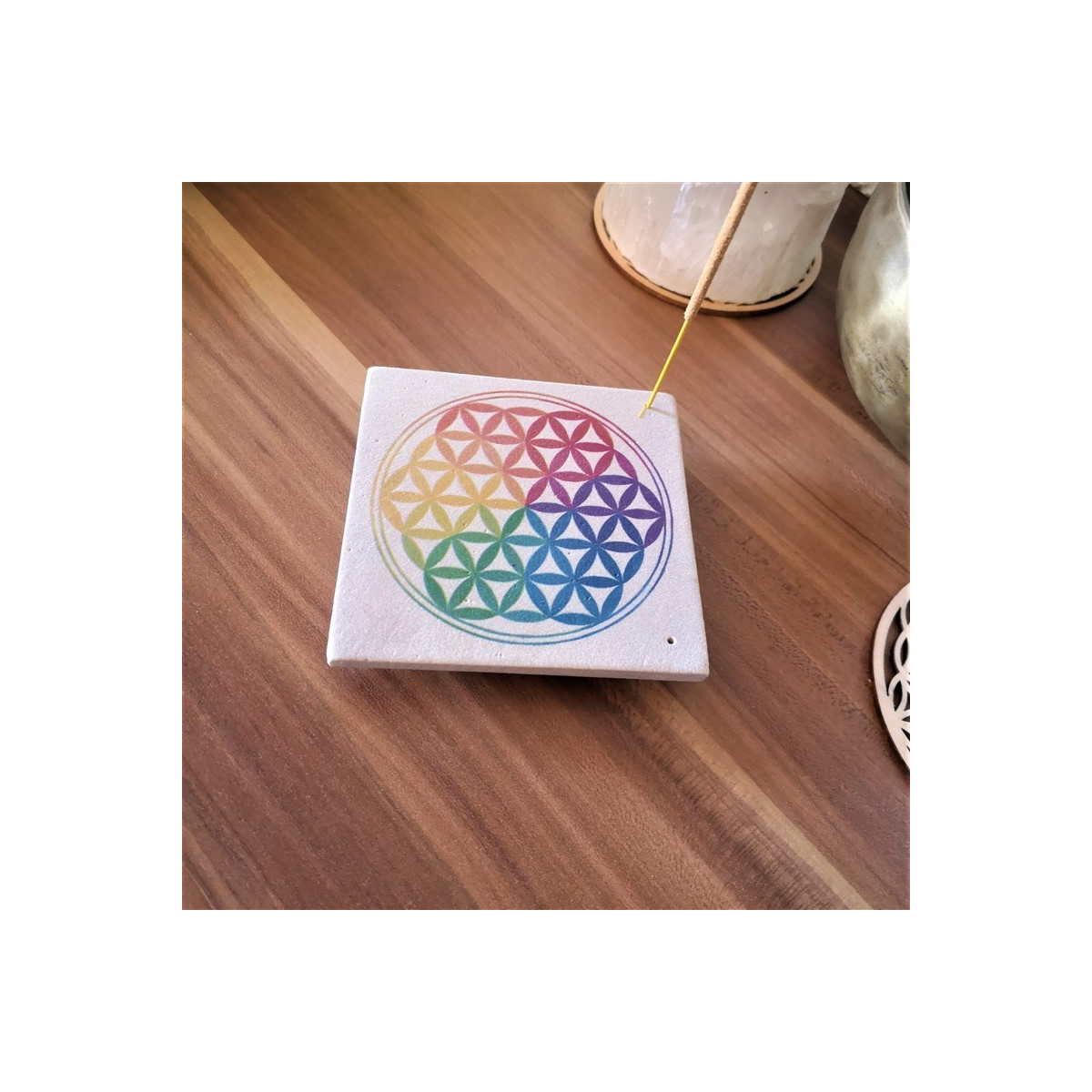 Porte encens en grès avec fleur de vie