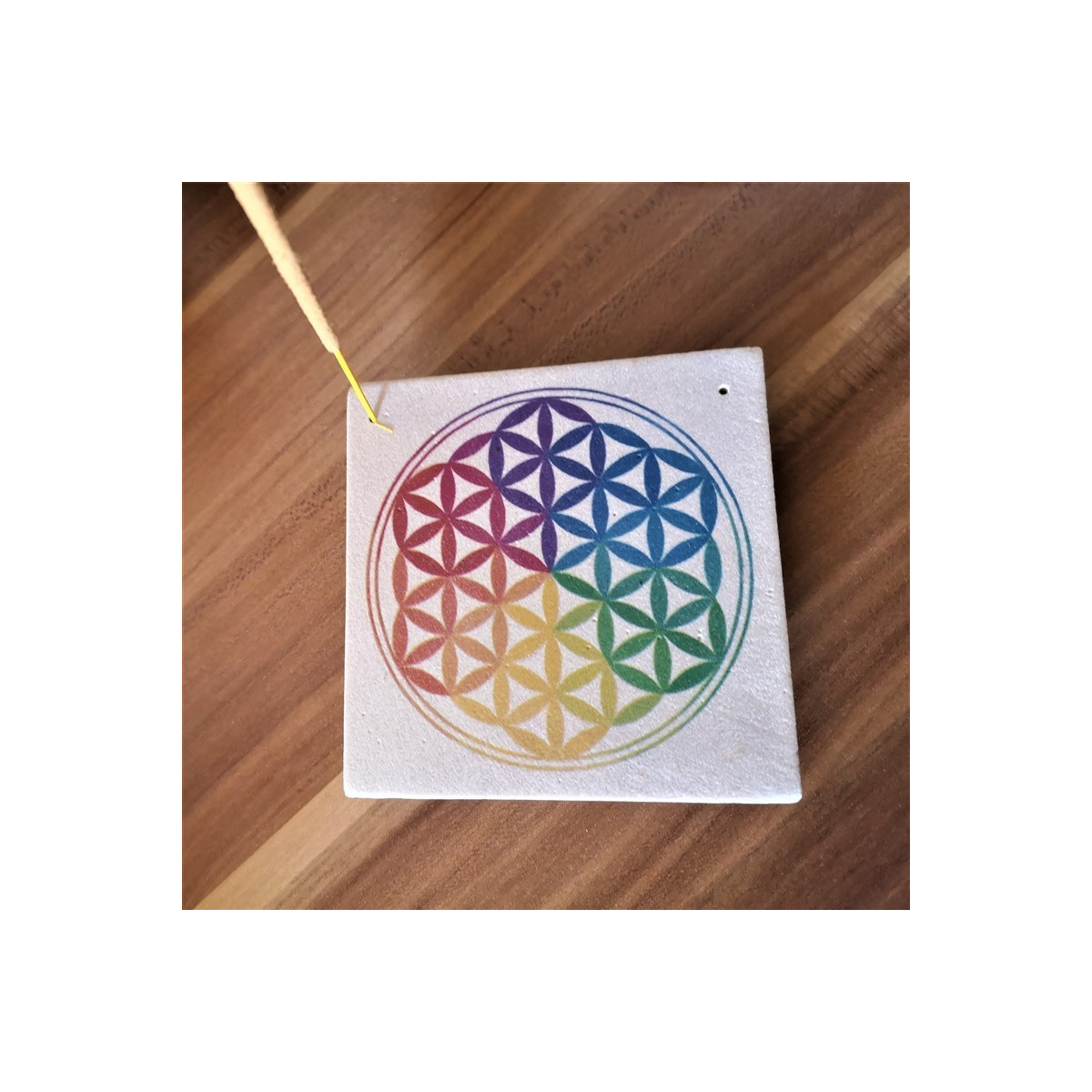 Porte encens en grès avec fleur de vie