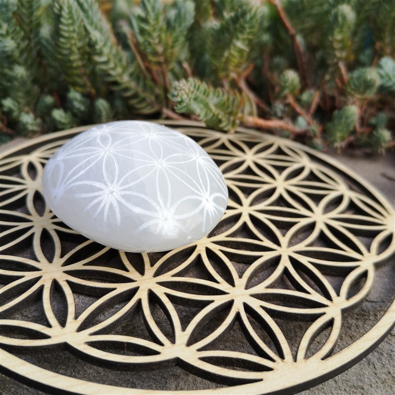 Sélénite Galet fleur de vie