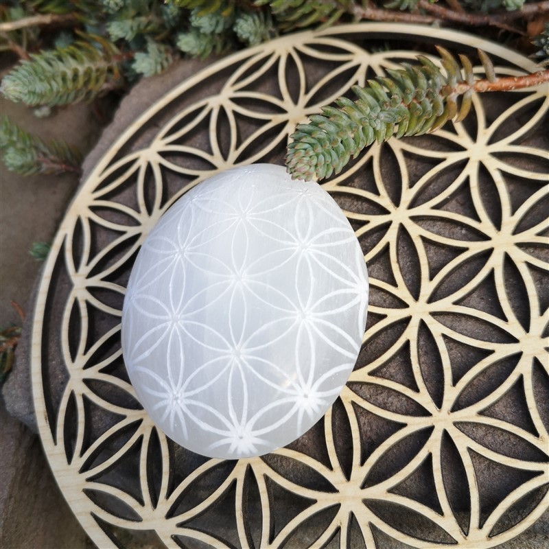 Sélénite Galet fleur de vie