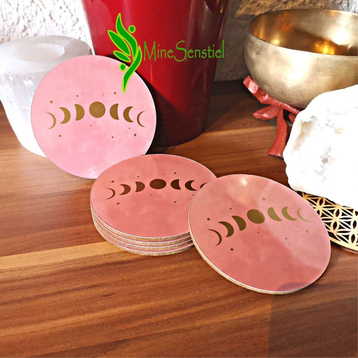 Sous verre rose lune dorée