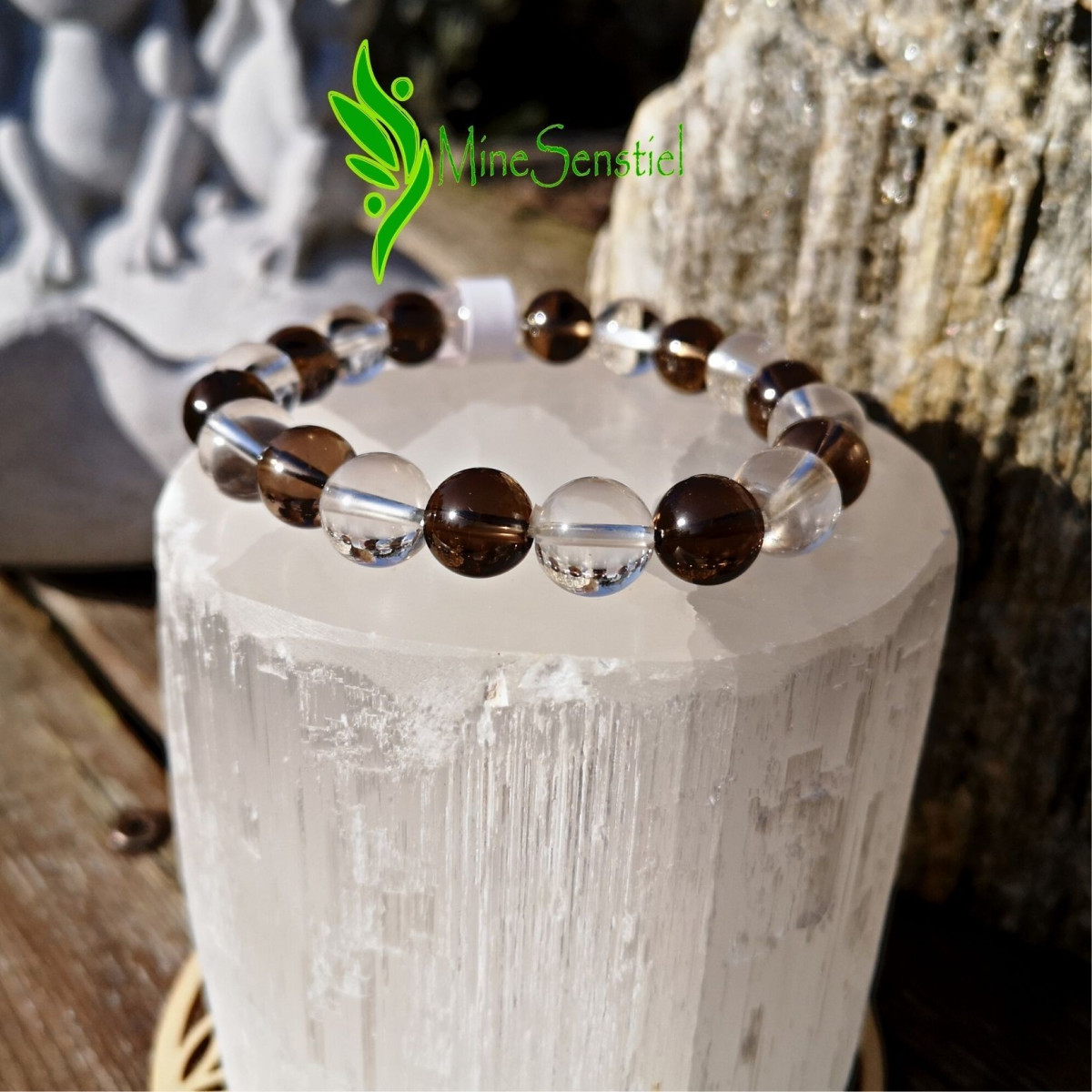 Bracelet quartz fumé et cristal de roche 10mm