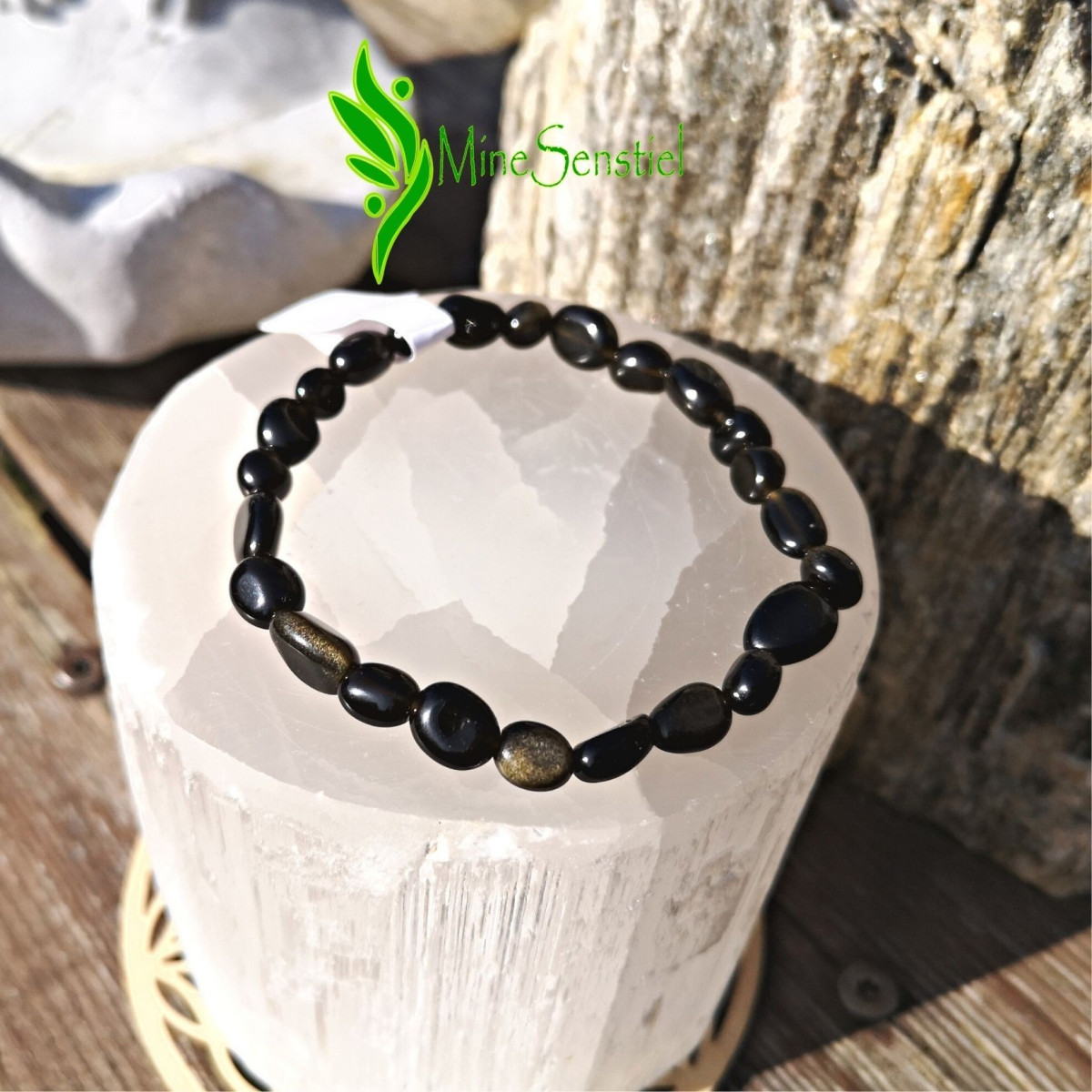 Bracelet pierre obsidienne dorée