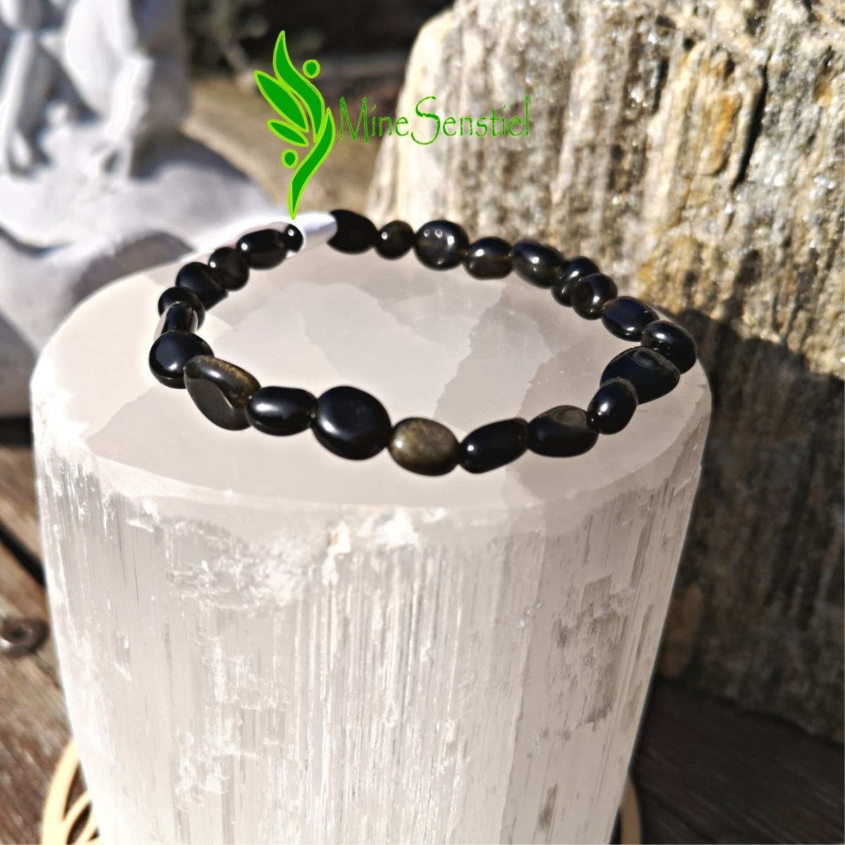 Bracelet obsidienne dorée pierres roulées