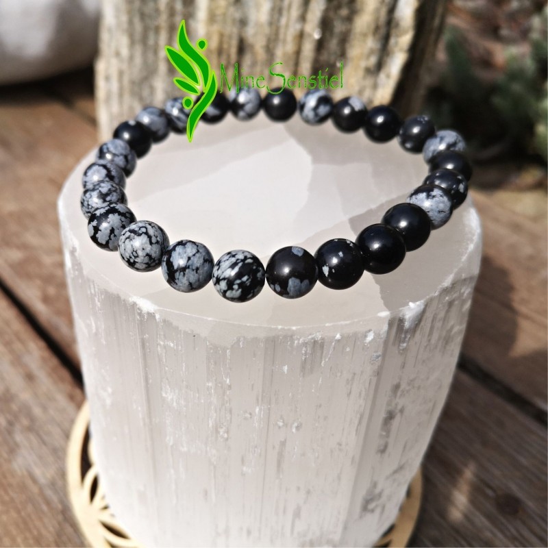 Bracelet homme obsidienne flocon de neige 8mm