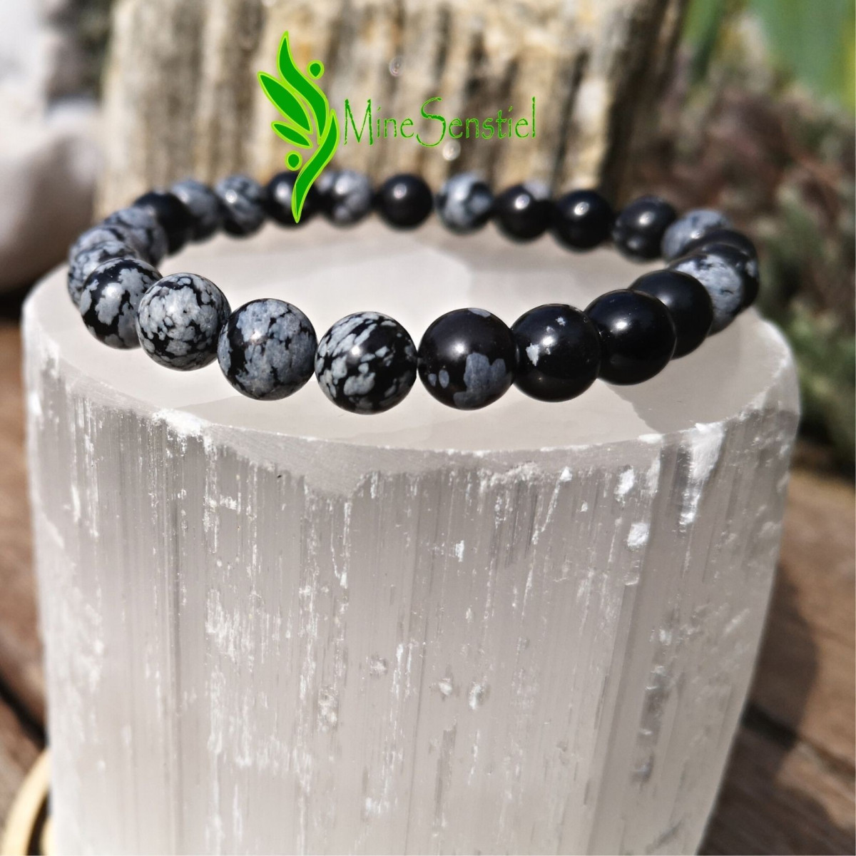Bracelet homme obsidienne flocon de neige 8mm