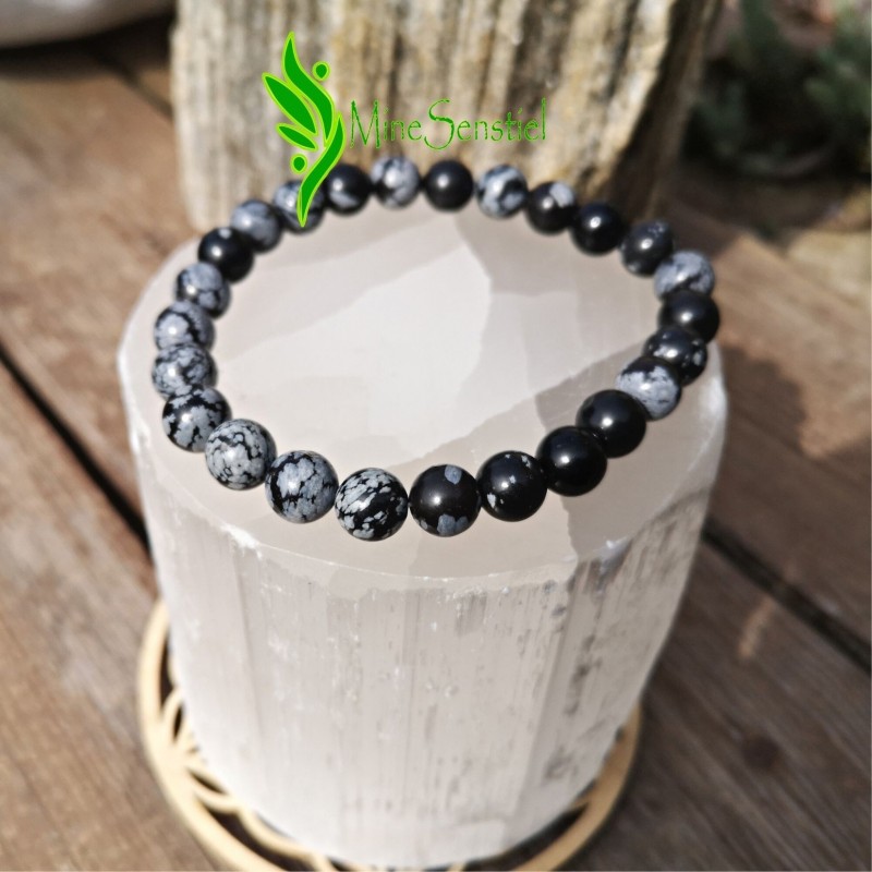 Bracelet homme obsdienne flocon de neige 8mm | Minesenstiel