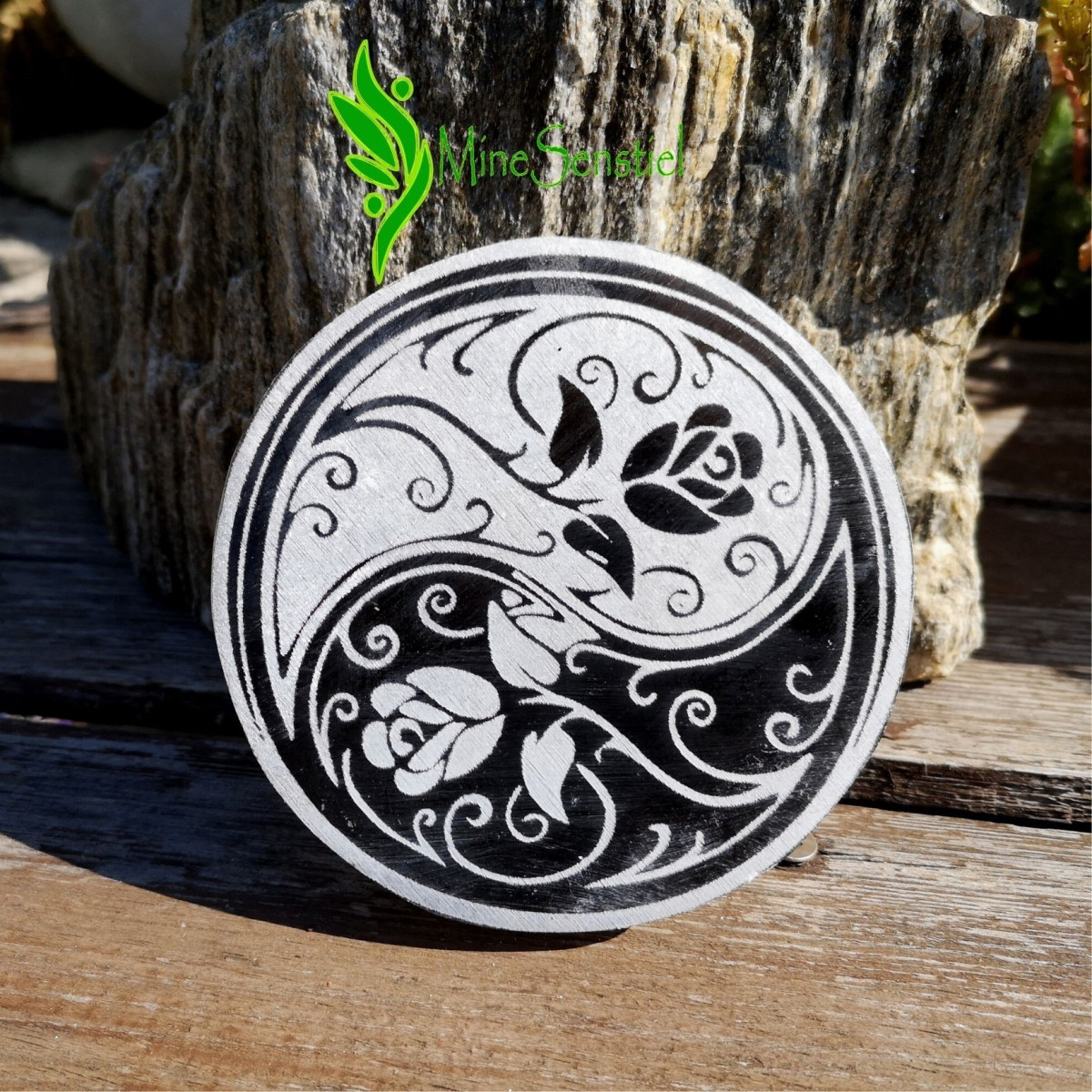 Plaque sélénite rose yin yang