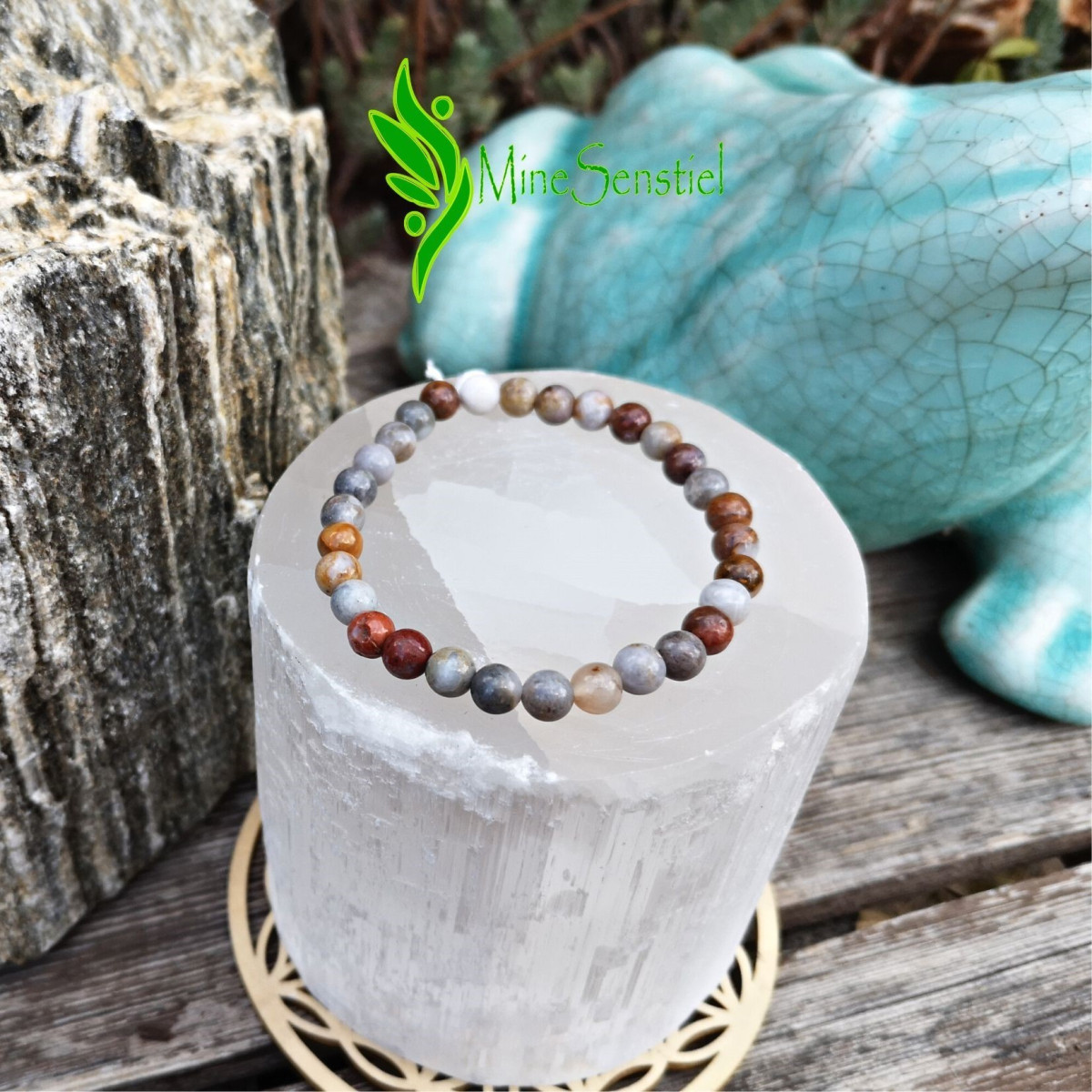 Bracelet agate plume 6mm