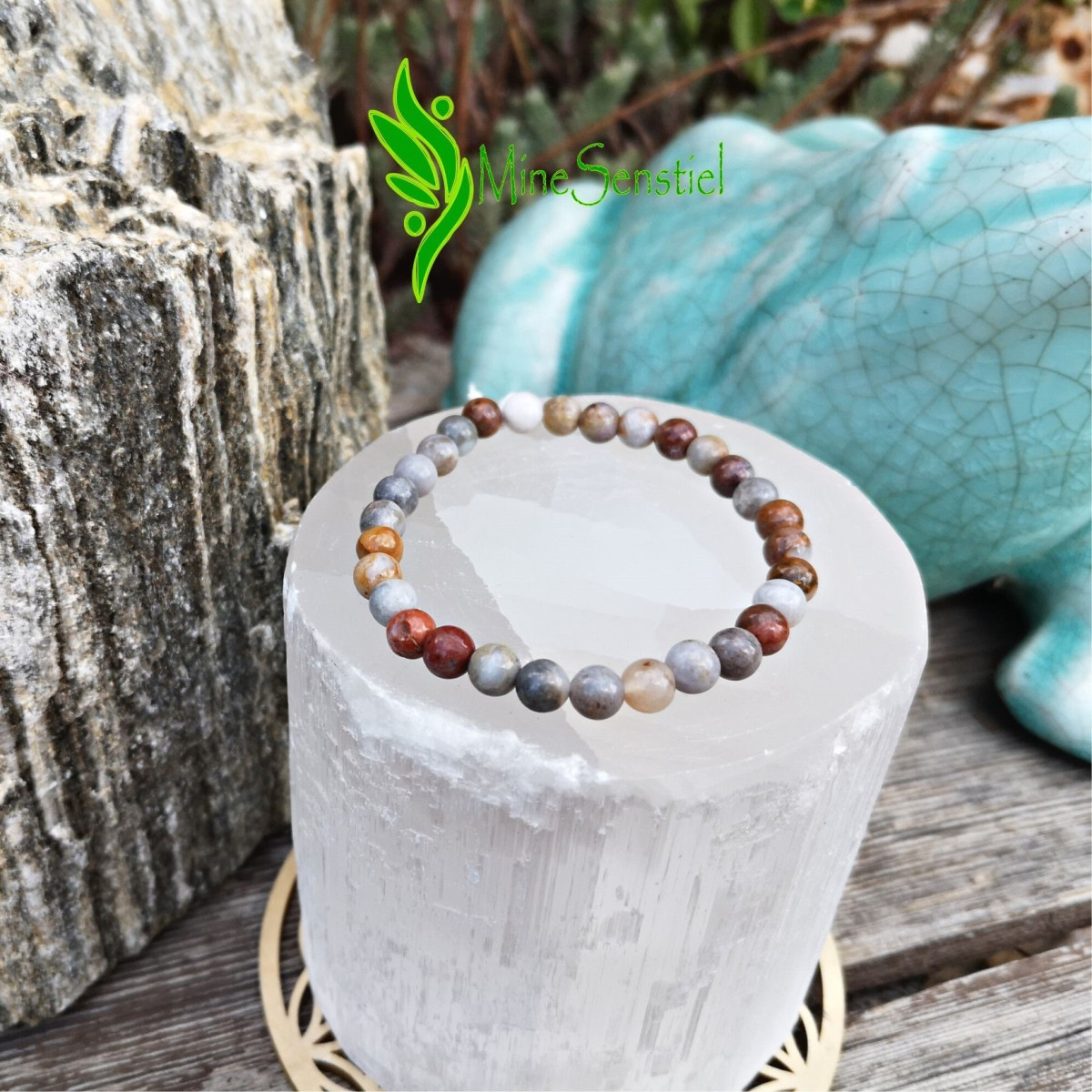 Bracelet agate plume 6mm