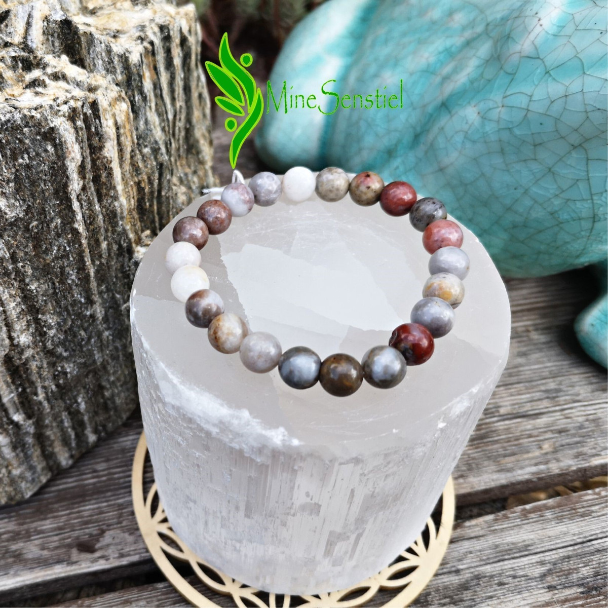 Bracelet agate plume 8mm