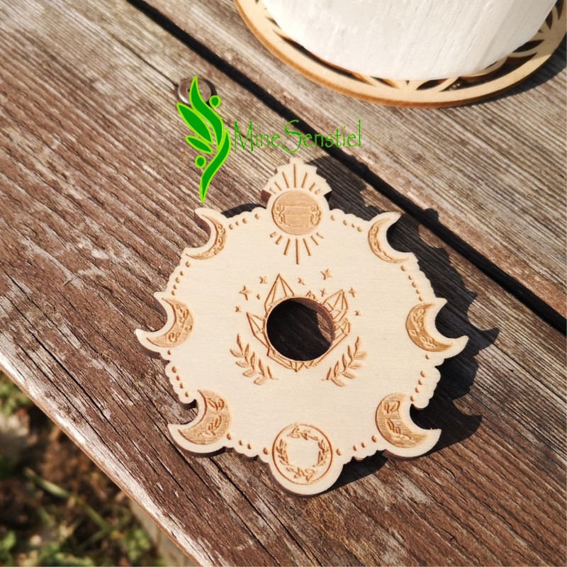 Support sphère ou oeuf en bois motif phases lunaires