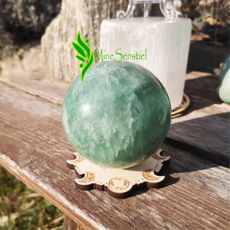 Support sphère ou oeuf en bois motif phases lunaires
