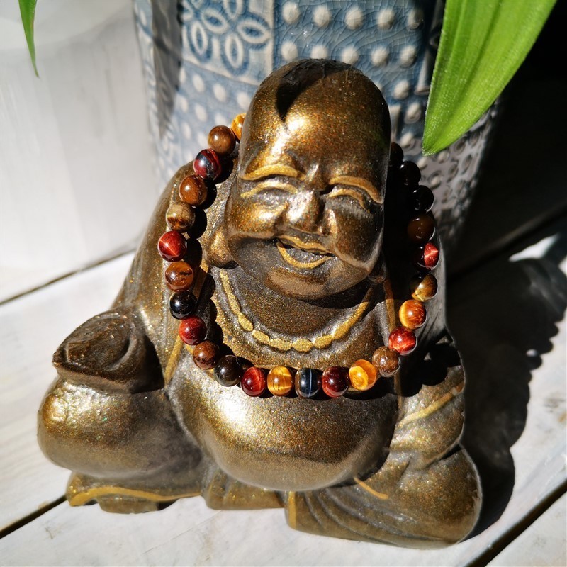 bracelet 3 yeux oeil de tigre, taureau et faucon 6mm bouddha