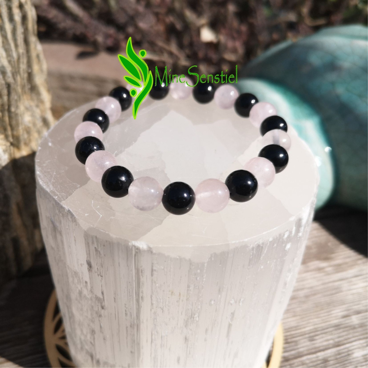 Bracelet tourmaline noire et quartz rose