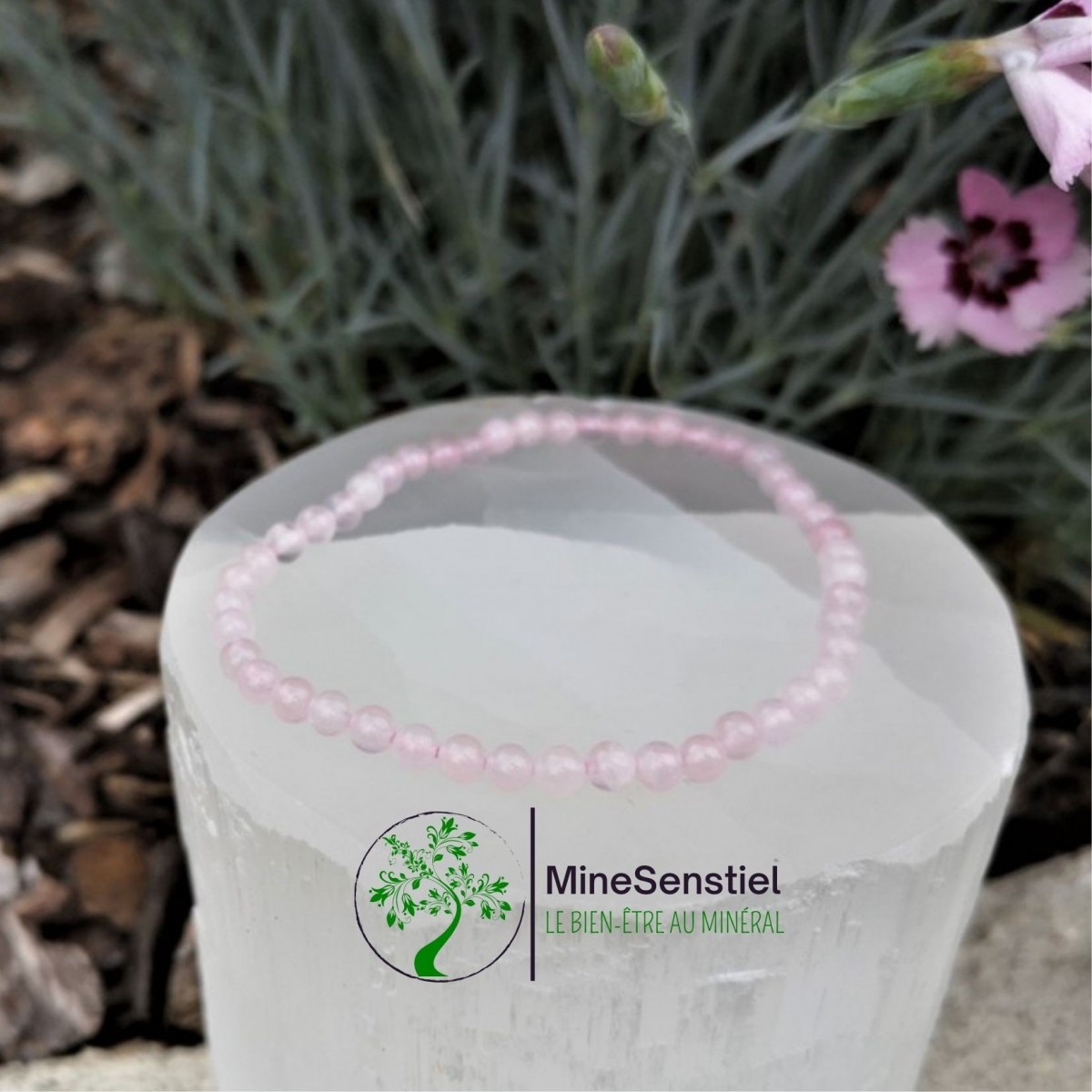 Bracelet pierre quartz rose 4mm
