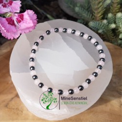 Bracelet pierre quartz rose et hématite 4mm