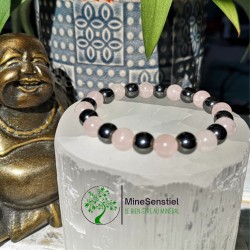 bracelet pierre quartz rose et hématite 8mm
