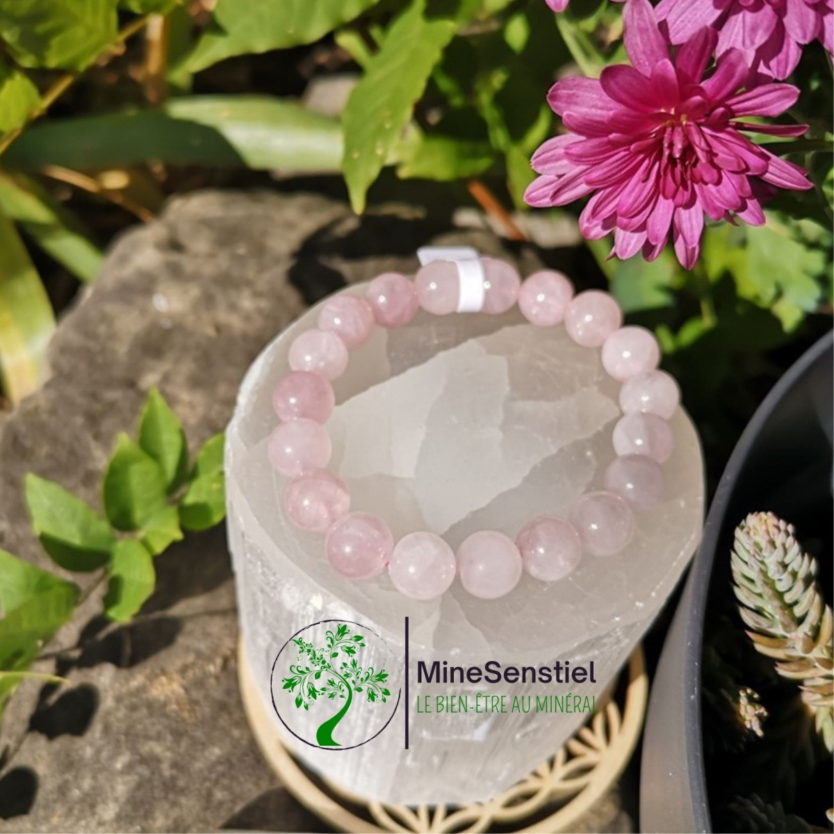 bracelet quartz rose boule 10mm