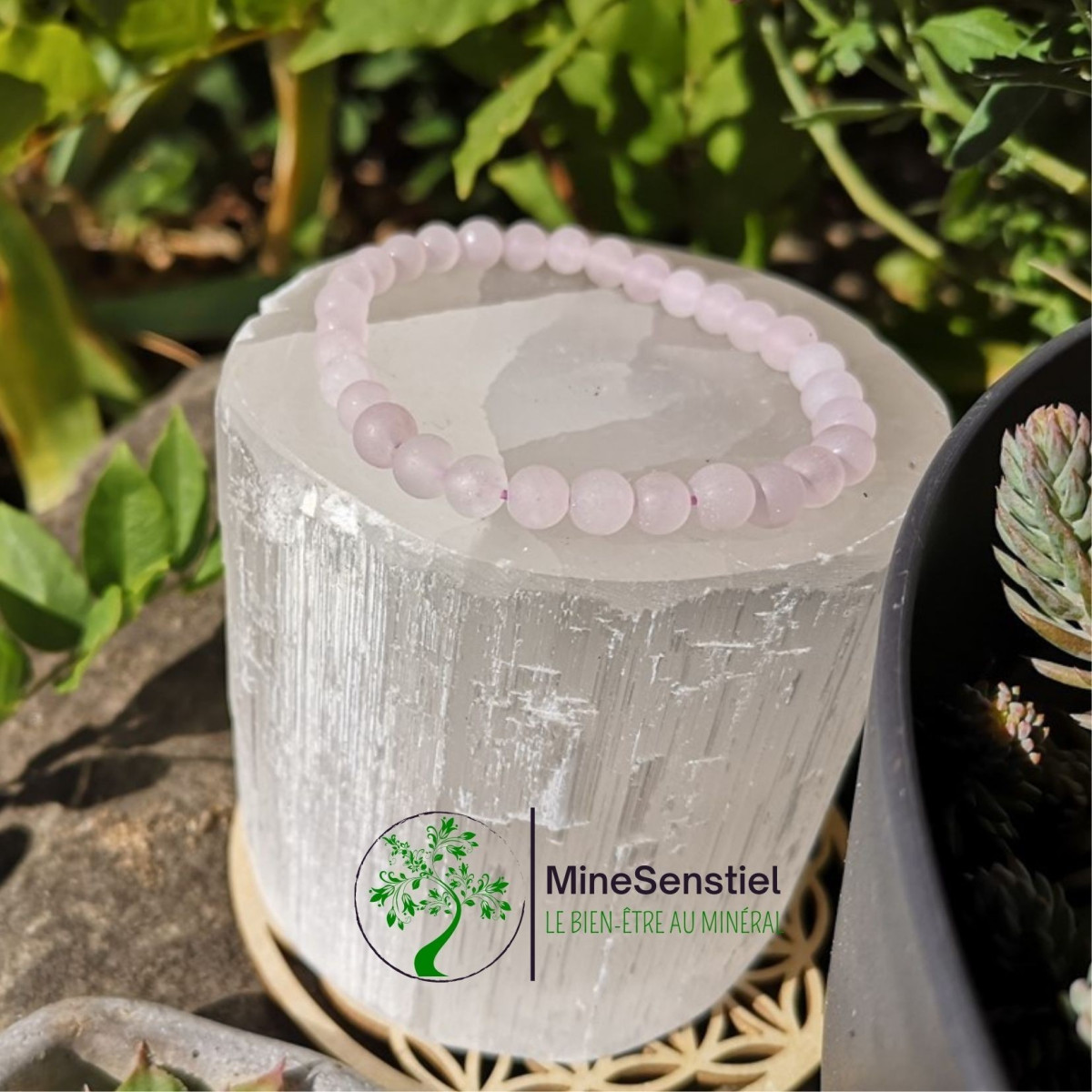 bracelet quartz rose perle mat 6mm