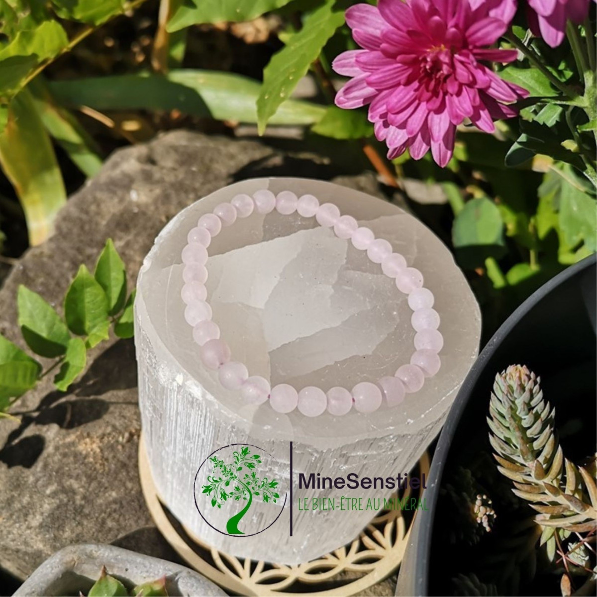 bracelet quartz rose perle givré